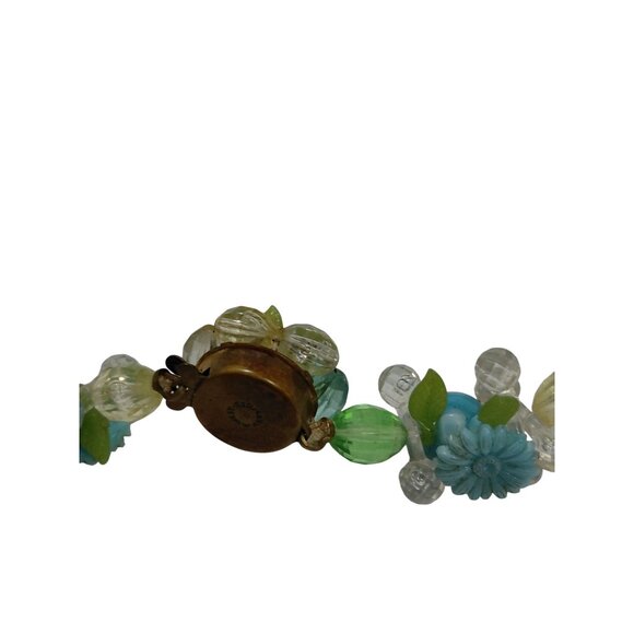 Vintage West Germany Pastel Floral Beaded Necklace With Clear Beads Box Clasp 22 - Picture 9 of 9